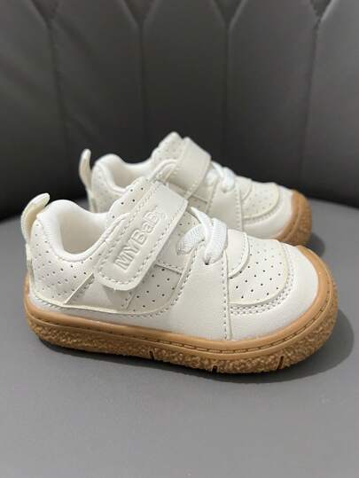 1 Pair Back To School Fashionable Versatile White Toddler Leather Shoes, Baby First Walkers Dress Shoes For Boys, Casual Soft Bottom Anti-Slip Comfortable Shoes For All Seasons