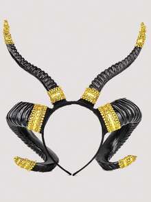 1 件万圣节仿真魔鬼角黑色头带，哥特式羚羊山羊角，适合角色扮演，LARP 派对趣味用品，舞台表演配件，PVC 仿羊角头带，四季皆宜 - 彩色 - 查看 7