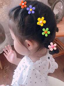 20 pièces Lot de pinces à cheveux mignons avec fleurs et nœuds de dessin animé, pour les filles - Bandeaux élastiques colorés avec boîte à bijoux perlée pour queue de cheval