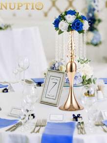 1/2 piezas Ramo de flores artificiales centro de mesa de boda, decoración con bola de flores de rosa blanca de plástico para boda - Azul y blanco - Ver 1