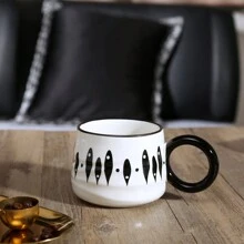 1 Stück schwarz-weiße Keramik Kaffeetasse, moderner Vintage-Stil Wasserglas, geeignet für Getränke im Sommer und Winter, Geschenk zum Valentinstag, Schulbeginn