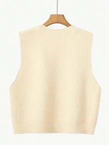 Sylvia Women's Sleeveless Round Neck Soft Knit Sweater Vest With Side Slit, Suitable For Spring, Autumn And Winter. Can Be Paired With Shirts For Casual, Gentle, Relaxed, Girlish Style, Suitable For Daily Wear, Commuting, Afternoon Tea, Travel, New Year, Valentine's Day Summer - Yellow - View 2