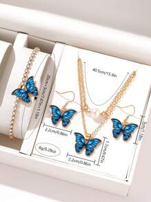 5pcs Set: Fashionable Butterfly Design Women's PU Leather Quartz Watch, Butterfly Charm Bracelet, Butterfly Pendant Necklace