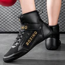 Zapatos de lucha de caña alta para hombres, botas profesionales de boxeo negras antideslizantes y duraderas para competencia con buen ajuste - Negro - Ver 6