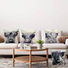 4pcs Highland Cow Pattern Pillow Case Decor Set - Western Style Decorative Pillows, Suitable For Home Sofa And Room Decor, Single-Sided Print, Pillow Insert Not Included - Dark Grey - View 8