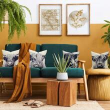 4pcs Highland Cow Pattern Pillow Case Decor Set - Western Style Decorative Pillows, Suitable For Home Sofa And Room Decor, Single-Sided Print, Pillow Insert Not Included - Dark Grey - View 6