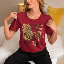 Just Be Free 100% Cotton Printed Women's T-Shirt Blouse - 紫紅色 - 查看 3