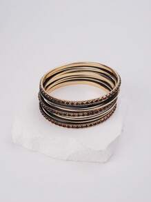 13pcs/Set  Women Fashion Multi-Layer Metal Spray Painting Solid Color Bangle Bracelet Gift - 13pcs Ring 3 Rows Of Diamond Solid Color Spray Paint Bracelet - View 12