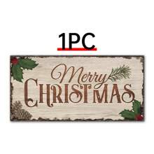 1pc Merry Christmas Sign, Farmhouse Christmas Wooden Wall Decoration, Christmas Wall Art Farmhouse Decoration, Christmas Canvas Country Artwork, Wall Decoration Posters, Wall Canvas Decoration, Ideal Gifts For Hallway Bedrooms And Living Rooms - Multicolor - View 4