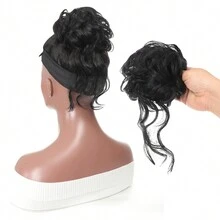 Messy Bun Hair Piece Tousled Updo Hair Buns Extension Elastic Hair Band Hair Pieces Curly Hair Bun Scrunchie For Women - Natural Black - View 2