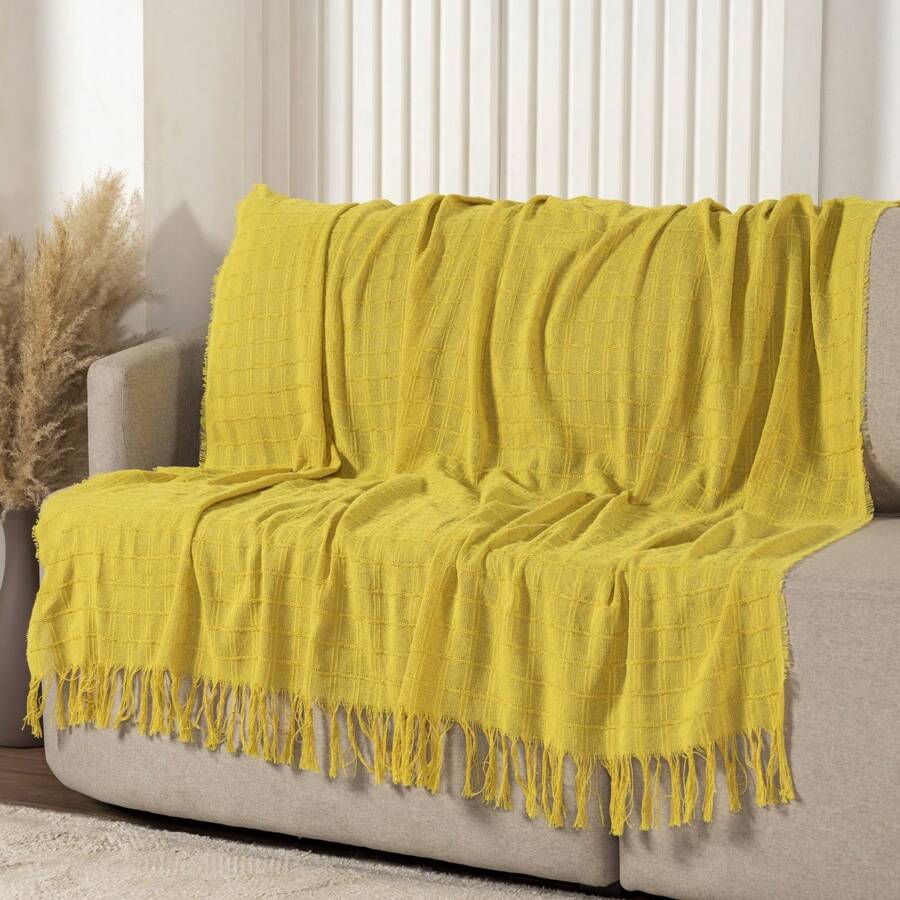 Premium Handmade Blanket 100% Cotton Large Sofa Cover Sofa Protector - 黃色 - 查看 1
