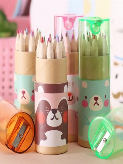 12pcs/Box Cute Color Pencils Creative Stationery Cute Bear, For Student Halloween, Thanksgiving, Christmas Gift , Back To School Gifts