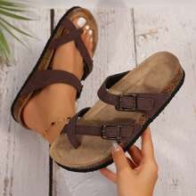 Women's Casual Fashion Adjustable Buckle Comfort Sandals,Cork Insole Sport Memory Foam Cushioning Anti-Slip Orthopedic Sandal Slippers - 鏽棕色 - 查看 3