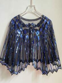 1920 年代复古朋克亮片披肩串珠弹力短披肩和透气网眼覆盖优雅女士连衣裙配饰 - 彩色 - 查看 7