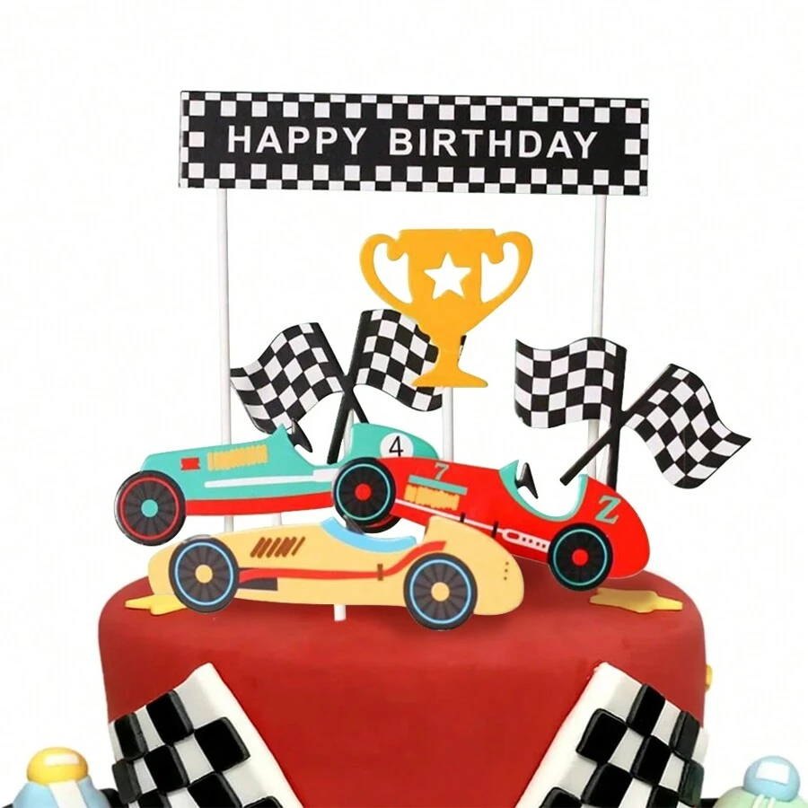 6pcs/Set Racing Car Cake Topper Cup Reward Anniversary Decor Flag Party DIY Baking Supplies,Christmas - Multicolor - View 1