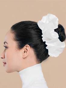 1pc White Satin XXL Hair Scrunchie, Elegant & Versatile Hair Accessory For Women Scrunchies Hair Tie - White - View 1