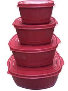 kit pote 4 peças oval com tampa vermelho