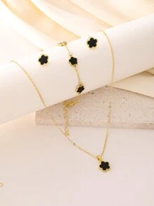 3pcs/Set Women Clover Jewelry Set - Necklace, Earrings & Bracelet, Holiday Gift Valentines,Mom,Mother,Mother's Day,Gift