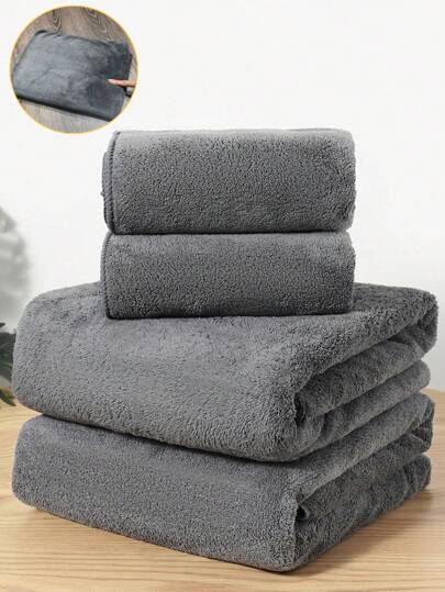 1pc/2pcs/4pcs Coral Fleece Solid Color Soft Absorbent Non-Shedding (Thin & Light) Convenient Couple Towels, Quick Dry For Home Use, Face Towel 34*75cm Or Bath Towel 70*140cm Or Large Face Towel 40*80cm Or Large Bath Towel 90*170cm