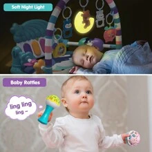 ESOLOM Baby Gym Play Mats Baby Toys Tummy Time Mat Toys Musical Activity Center For Newborn Infant Toys Piano Baby Play Mat Music & Light Newborn Infant Gifts For Baby Toys 0-3 6 9 12 Months As Christmas, Halloween, Thanksgiving Gift (Hippo)