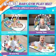 ESOLOM Baby Gym Play Mats Baby Toys Tummy Time Mat Toys Musical Activity Center For Newborn Infant Toys Piano Baby Play Mat Music & Light Newborn Infant Gifts For Baby Toys 0-3 6 9 12 Months As Christmas, Halloween, Thanksgiving Gift (Hippo)
