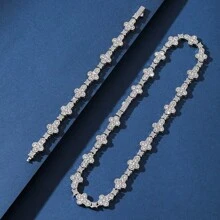 Collar de cadena de hip hop con colgante de cruz con estrella de strass de 13mm y pulsera a juego, unisex - Collar con punta de cruz - Ver 14