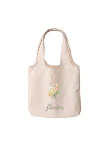 1 Túi Tote Canvas In Hoa, Có Thể Tùy Chỉnh Với Tên Hoặc Cụm Từ, In 2 Mặt, Giản Dị Và Phong Cách - Màu be - Xem 5