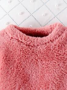 Baby Mädchen süßes Plüsch Langarm Kleid mit Schleifendekor, Frühling/Herbst - Pink - Übersicht 3