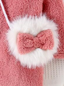 Baby Mädchen süßes Plüsch Langarm Kleid mit Schleifendekor, Frühling/Herbst - Pink - Übersicht 6