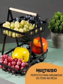 Fruit Bowl Tabletop Fruit Vegetable Organizer Premium Wire Countertop Square Extra Strong Steel - màu đen - Xem 2