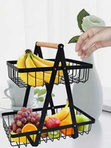 Fruit Bowl Tabletop Fruit Vegetable Organizer Premium Wire Countertop Square Extra Strong Steel - màu đen - Xem 3