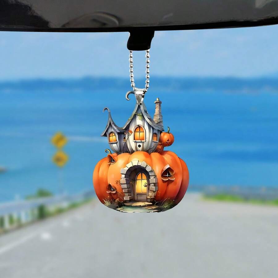 1 件 2D 亚克力城堡南瓜汽车后视镜挂饰、钥匙扣、背包装饰礼物 - 彩色 - 查看 1