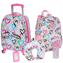 RALME 5 Pc. Girls' Rolling Suitcase Set With Backpack, Neck Pillow, Water Bottle, And Luggage Tag - White - View 1