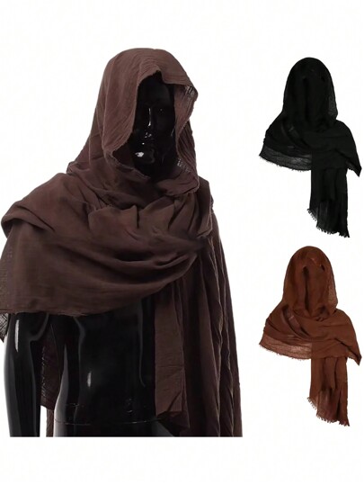 Capa con capucha, bufanda y envoltura al hombro estilo pirata medieval y renacentista para disfraz de cosplay, Halloween y mascarada, en color negro y verde