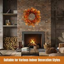 24 Inch Fall Wreath Pumpkin Wreath For Front Door With Maple Leaves Harvest Wreath For Door Window Porch Thanksgiving Halloween Decor Christmas Decorations Home Christmas Gifts Christmas Decor - Cherry laurel leaves - View 5