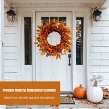 24 Inch Fall Wreath Pumpkin Wreath For Front Door With Maple Leaves Harvest Wreath For Door Window Porch Thanksgiving Halloween Decor Christmas Decorations Home Christmas Gifts Christmas Decor - Cherry laurel leaves - View 4