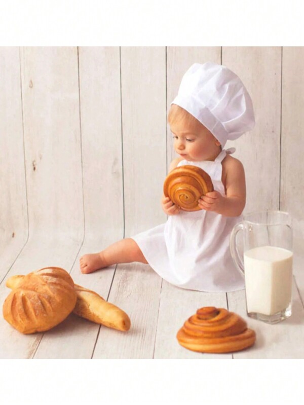 1 Set, Kinderfotografie Requisiten Outfit, Baby Koch Kostüm (Kleidung + Hut), geeignet für Säuglinge unter 1 Jahr, Einheitsgröße passt für Neugeborene, größere Größe passt für 1-2 Monate