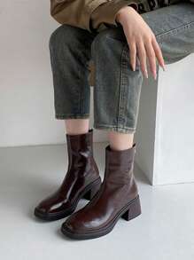 女士 2024 春秋中跟踝靴复古粗跟靴，适合搭配开衫、复古切尔西靴、时尚搭配毛衣、方头修身靴 - 查看 3