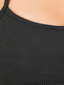 NO ONE | Super Stretch Top poly spandex tacto suave tejido canalé - Negro - Ver 3