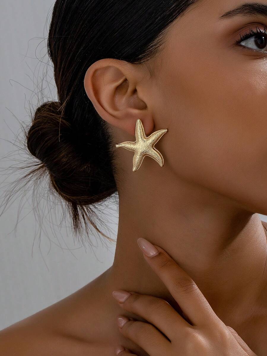1 对简约海星设计耳环，时尚海洋主题女士珠宝