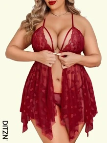 DITZN Plus Size Women's Erotic Sexy Dress Lace Pajamas Pajamas Homewear (Free Thong) For Rave