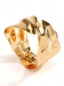 1pc European Fashion Jewelry, Simple & Chic Hollow Geometric Open Bangle Bracelet, Vintage Design