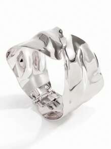 1pc European Fashion Jewelry, Simple & Chic Hollow Geometric Open Bangle Bracelet, Vintage Design