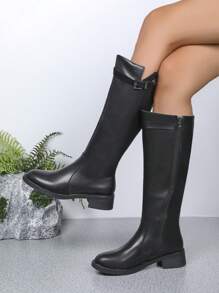 Botas hasta el tobillo para mujer, botas altas de moda europea y americana, con cremallera lateral negra, botas medianas para dama, versátiles, tacón grueso, empeine, uso casual al aire libre, botas de caña larga