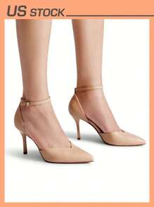 Women's High Stiletto Heels Strappy Pumps Closed Toe Ankle Strap Pointed Toe D'Orsay Heel Dress Elegant Basics Wedding Party Shoes - 杏色/PU - 查看 1