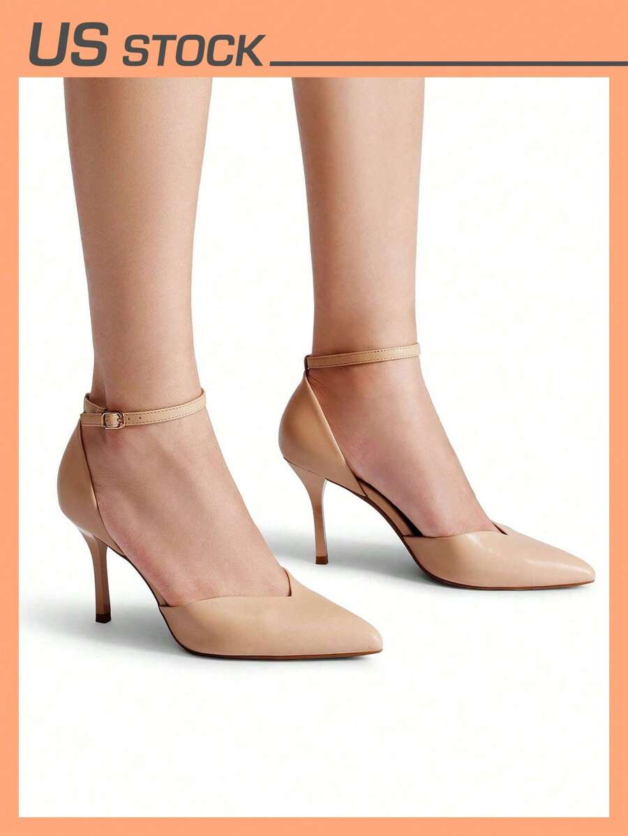 Women's High Stiletto Heels Strappy Pumps Closed Toe Ankle Strap Pointed Toe D'Orsay Heel Dress Elegant Basics Wedding Party Shoes - 杏色/PU - 查看 1