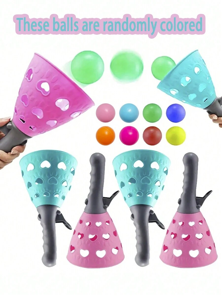 兒童彈射球玩具,親子互動雙人有趣彈射球,室內外遊戲活動,配備2個接球籃和4個球的pop-pass-catch球遊戲,適合男孩和女孩的庭院和海灘玩具