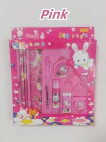 9 Stück/Set Koreanischer Stil Cartoon Schreibwaren Set Geschenkbox, kreative Schul-Zubehör Geschenke, beinhaltet Bleistifte, Anspitzer, Radiergummi, Lineal, Kugelschreiber usw., geeignet als Party-/Weihnachts-/Geburtstaggeschenk