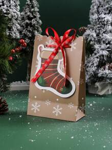 2/5pcs Christmas Paper Bags Creative Bow Snowflake Gift Bags, Baked Biscuit Food Bags, Cute Christmas Gift Bags, For Parties, Weddings, Holiday Gift Bags - Multicolor - View 8