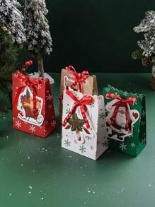 2/5pcs Christmas Paper Bags Creative Bow Snowflake Gift Bags, Baked Biscuit Food Bags, Cute Christmas Gift Bags, For Parties, Weddings, Holiday Gift Bags - Multicolor - View 3